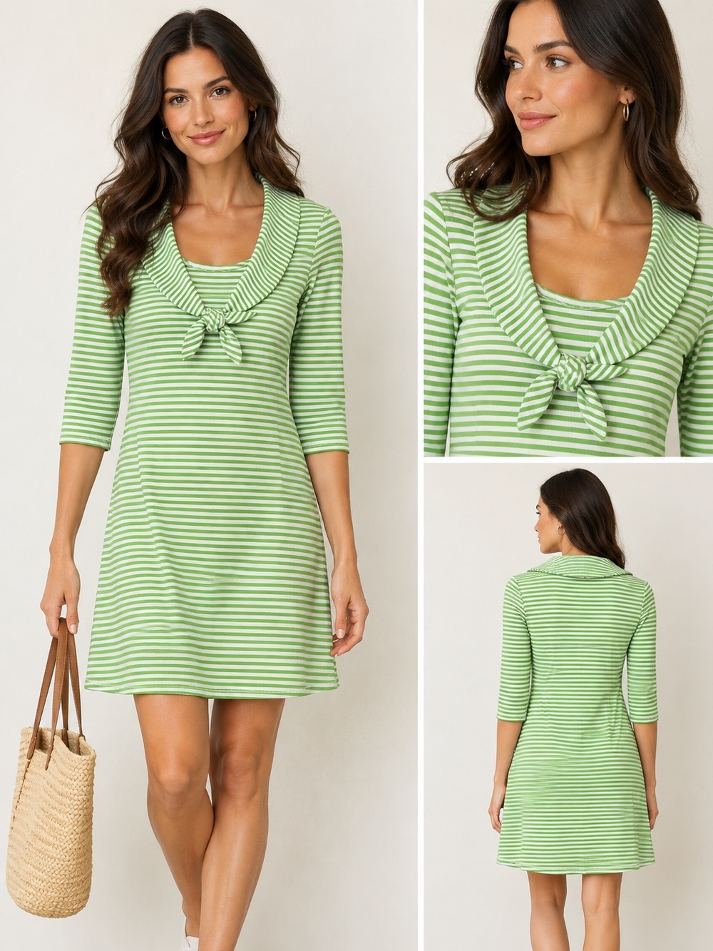 Sailor Sailor American Made Green & White Striped Tie Collar Dress XS